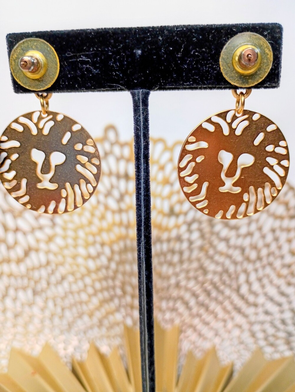 Anne Klein Gold Lion Motif Drop Earrings - Picture 3 of 4